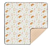 Grand tapis de jeu antidérapant pour bébé - Motif pain et tulipes - Blanc clair - 127 x 127 cm