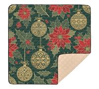 Grand tapis de jeu antidérapant pour bébé motif poinsettia et boule de Noël pour le sol, tapis de jeu portable pour le ventre et le ramper pour nouveau-nés, bébés, nourrissons et tout-petits, 127 x