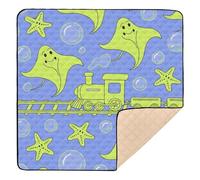 Grand tapis de jeu antidérapant pour bébé motif raie manta animal vert fluo pour le sol lavable pour bébés, enfants, tout-petits, nourrissons, 127 x 127 cm