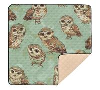 Grand tapis de jeu antidérapant pour bébé sur fond vert clair avec beaucoup de petites chouettes brunes sur le sol, tapis d'activités de jeu confortable pour bébé, tout-petit, 127 x 127 cm