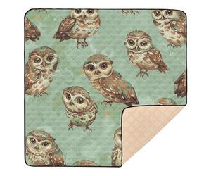 Grand tapis de jeu antidérapant pour bébé sur fond vert clair avec beaucoup de petites chouettes brunes sur le sol, tapis d'activités de jeu confortable pour bébé, tout-petit, 127 x 127 cm