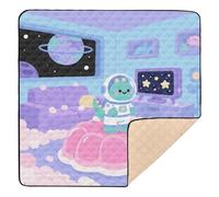 Grand tapis de jeu antidérapant pour intérieur et extérieur, confortable, respirant et motif astronautes dinosaures, violet, 127 x 127 cm