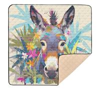 Grand tapis de jeu antidérapant pour intérieur et extérieur Motif âne coloré Art floral 1 pièce pour bébés, enfants, tout-petits, nourrissons, 127 x 127 cm