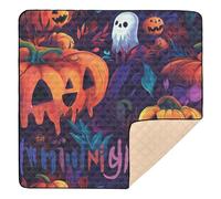 Grand tapis de jeu effrayant Halloween citrouille Jack - Lanterne élégant pour bébé - Tapis de jeu confortable pour bébés, nourrissons et tout-petits, 127 x 127 cm