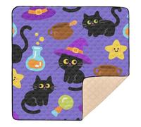 Grand tapis de jeu élégant pour bébé motif chats noirs mignons pour Halloween, tapis d'éveil portable et pliable pour bébé et tout-petit, 127 x 127 cm