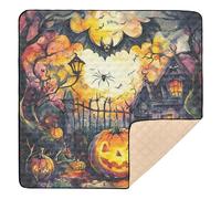 Grand tapis de jeu élégant pour bébé, motif chauve-souris et citrouille, motif cauchemar d'Halloween, tapis de jeu léger pour bébé, nourrissons, tout-petits, 127 x 127 cm