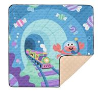 Grand tapis de jeu élégant pour bébé motif train sous-marin dessin animé bleu pour intérieur et extérieur, résistant à l'eau, tapis d'activités pour bébés, nourrissons et tout-petits, 127 x 127 cm