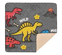 Grand tapis de jeu élégant pour bébé, non toxique, motif dinosaures, rouge, jaune et bleu, motif dinosaures sauvages, 127 x 127 cm