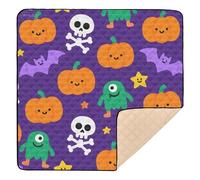 Grand tapis de jeu pour bébé fille motif citrouille orange maléfique pour Halloween, lavable et pliable, 127 x 127 cm avec musique pour bébé