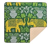 Grand tapis de jeu robuste à imprimé floral d'éléphant jaune et vert, non toxique, pour bébés, enfants, tout-petits, nourrissons, 127 x 127 cm