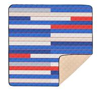 Grand tapis de jeu robuste à rayures blanches rouges bleues pour bébé fille pour intérieur et extérieur, tapis de jeu léger et pliable pour bébé, tout-petit, 127 x 127 cm