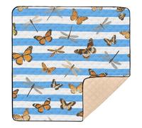 Grand tapis de jeu robuste à rayures papillon et libellule pour l'intérieur et l'extérieur, lavable, pliable, rembourré pour bébés, nourrissons, tout-petits, 127 x 127 cm