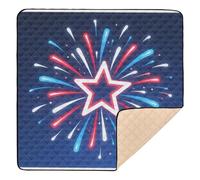 Grand tapis de jeu robuste avec emblème de feu d'artifice en forme d'étoile patriotique pour l'intérieur et l'extérieur, confortable pour bébés, enfants, tout-petits, nourrissons, 127 x 127 cm