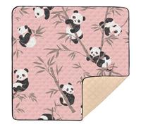 Grand tapis de jeu robuste en bambou pour bébé, motif panda, pêche, résistant à l'eau, pliable, pour bébés, nourrissons, tout-petits, 127 x 127 cm