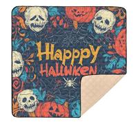 Grand tapis de jeu robuste et imperméable pour bébé motif crâne et citrouille d'Halloween 127 x 127 cm