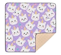 Grand tapis de jeu robuste et imperméable pour l'intérieur et l'extérieur Motif licornes mignonnes Violet 127 x 127 cm