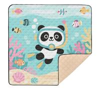 Grand tapis de jeu robuste et léger pour bébé - Motif panda mignon - Vert - 127 x 127 cm
