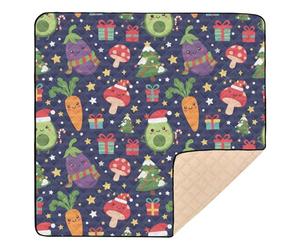 Grand tapis de jeu robuste pour bébé - Bleu marine - Éléments végétariens mignons - Tapis de jeu confortable pour le sol - Tapis de jeu de voyage pour bébés, enfants, tout-petits, nourrissons, 127 x
