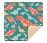 Grand tapis de jeu robuste pour bébé, motif dinosaures de dessin animé, rouge, vert, pour le sol, portable, pliable, pour bébés, nourrissons, tout-petits, 127 x 127 cm