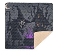 Grand tapis de jeu robuste pour bébé - Motif maison de sorcière enchantée d'Halloween - Tapis de jeu portable pour bébés et nourrissons - 127 x 127 cm