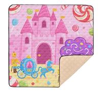 Grand tapis de jeu robuste pour intérieur et extérieur Motif château de princesse de dessin animé Rose 127 x 127 cm