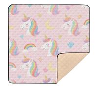 Grand tapis de jeu robuste pour l'intérieur et l'extérieur - Motif licornes arc-en-ciel blanches - Pour bébés et tout-petits - 127 x 127 cm