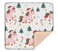 Grand tapis de jeu robuste pour l'intérieur et l'extérieur - Motif licornes blush Merry Christmas - Lavable - Pour bébés, nourrissons et tout-petits - 127 x 127 cm