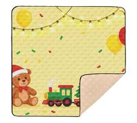 Grand tapis de jeu robuste pour l'intérieur et l'extérieur - Motif ours et train - Imperméable - Pour nouveau-nés, bébés, nourrissons et tout-petits - 127 x 127 cm