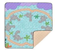 Grand tapis de jeu robuste pour soins de bébé au sol, portable et pliable, motif dinosaures gris, 127 x 127 cm avec musique pour bébé