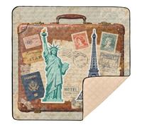 Grand tapis de jeu vintage avec statue de la Liberté et Tour Eiffel pour intérieur et extérieur - Imperméable - Pour bébé, enfant, tout-petit, nourrisson, 127 x 127 cm