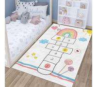 Grand Tapis de Marelle Interactif D'intérieur Motif Dessin Animé pour L'apprentissage Parent-enfant,Décoration de Chambre à Coucher Tapis D'éveil aux Chiffres pour Enfants (White,160x230 cm)