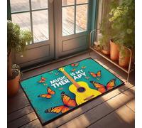 Grand tapis de porte d'entrée pour extérieur Musicothérapie : une symphonie de guitares et de papillons, paillasson pour décoration de terrasse, tapis d'extérieur pour entrée de maison (50 x 80 cm)