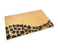 Grand tapis de porte épais décoratif en fibre de coco avec motifs naturels (trèfle à quatre feuilles)