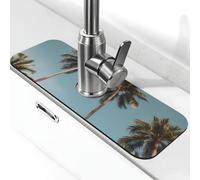 Grand tapis de robinet de palmiers tropicaux pour évier de cuisine, 14 x 38,1 cm, diatomite à séchage rapide, plateau d'évier super absorbant, poignée de robinet, attrape-gouttes pour cuisine
