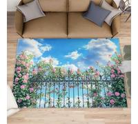 Grand tapis de salon avec clôture en fer pour chambre à coucher, tapis de sol romantique qui ne perd pas ses poils pour chambre à coucher, chambre d'enfant, bureau, salle de jeux pour enfants - Motif