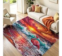 Grand Tapis de Salon Lavable Boho, Tapis de Sol Antidérapant Strandresort Tropisches Tier Flamingo pour Entrée Chevet Couloir et Corridor, Rouge Flanelle Antidérapante Tapis, 160 x 230 cm