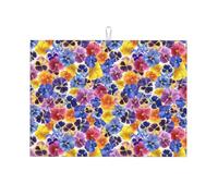Grand tapis de séchage à vaisselle en microfibre pour comptoir de cuisine, tapis de séchage super absorbant, tapis de séchage pour vaisselle de jardin, motif pensées tricolores, 45,7 x 61 cm, facile à