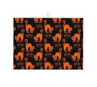 Grand tapis de séchage à vaisselle en microfibre pour comptoir de cuisine, tapis de séchage super absorbant, tapis de séchage Boo Cat Halloween 45,7 x 61 cm, facile à nettoyer