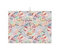 Grand tapis de séchage à vaisselle pour comptoir de cuisine - Tapis de séchage à vaisselle en microfibre absorbant pour comptoir de cuisine, tampon passeport, 45,7 x 61 cm avec boucle de suspension