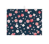 Grand tapis de séchage à vaisselle pour comptoir de cuisine - Tapis de séchage à vaisselle en microfibre absorbante pour comptoir de cuisine, motif fleurs de pêcher 1 45,7 x 61 cm avec boucle de