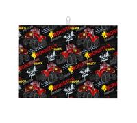 Grand tapis de séchage pour comptoir de cuisine - Tapis de séchage à vaisselle en microfibre absorbante pour comptoir de cuisine, Monster Truck 45,7 x 61 cm avec boucle de suspension