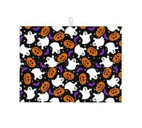 Grand tapis de séchage pour comptoir de cuisine - Tapis de séchage à vaisselle en microfibre absorbant pour comptoir de cuisine, fantômes d'Halloween, citrouilles, 45,7 x 61 cm avec boucle de