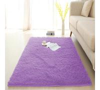 Grand tapis de sol moelleux à poils longs avec fond antidérapant, moderne, pour chambre d'enfant, aire de jeux, chambre d'enfant, tapis de chevet (90 x 160 cm, violet)