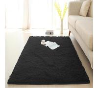 Grand tapis de sol moelleux à poils longs avec fond antidérapant, moderne, pour chambre d'enfant, zone de jeux, intérieur et tapis de chevet (120 x 180 cm, noir)