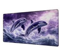 Grand Tapis de Souris 1400x600 mm Tapis Souris XXL Animal sous Main Bureau Dauphin Mouse Pad Gaming Accessoire Bords Cousus Base Antidérapante Fourniture Bureau Mousepad, pour Études Gaming D-22