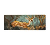 Grand tapis de souris à imprimé floral « A Big Deer in the Woods» - Grand tapis de souris avec bords cousus - Base antidérapante en caoutchouc - Pour décoration de bureau ou de maison - 80 x 30 cm
