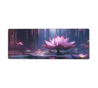 Grand tapis de souris à imprimé floral de lotus rose pour ordinateur portable avec bords cousus, longue base en caoutchouc antidérapant, pour décoration de bureau, maison, bureau, 80 x 30 cm
