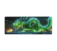 Grand tapis de souris à imprimé floral et dragons verts pour ordinateur portable avec bords cousus avec base en caoutchouc antidérapant pour bureau, maison, décoration de bureau, 80 x 30 cm