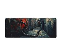 Grand tapis de souris à imprimé floral Python noir avec bords cousus, base en caoutchouc antidérapant, pour bureau, maison, bureau, 80 x 30 cm