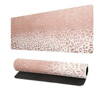 Grand tapis de souris abstrait rose doré léopard imprimé léopard fournitures et accessoires de bureau décoration de bureau pour femme 80 x 30 cm bords cousus fond en caoutchouc lisse et antidérapant